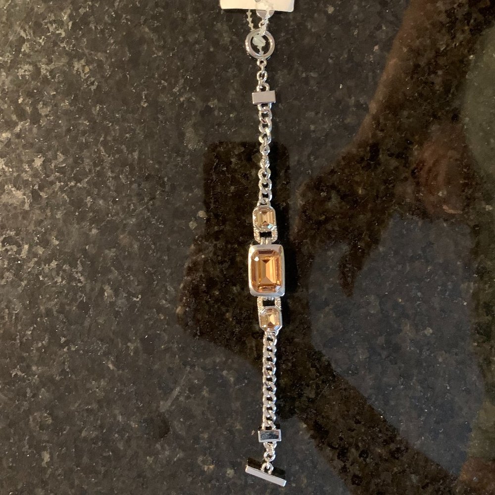 Silvertone Bracelet with Amber Colored Stones - New!